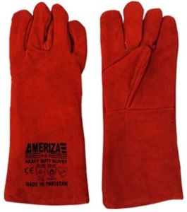 H/D Red Leather Welding Gloves. Made in Pakistan  (Unit : 12 Pairs / 1 Dozen) 