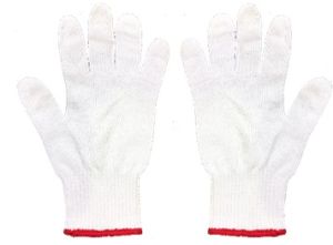 Bleach White Cotton Knitted Gloves, Red. Made in Indonesia  (Unit : 12 Pairs / 1 Dozen)  