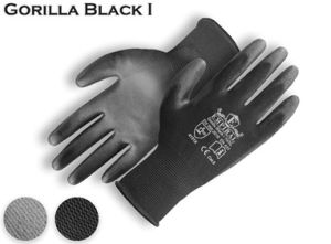 Black Polyester liner with Black PU Palm Coated Glove. 