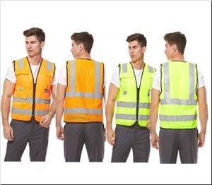 Safety Vest With Backside Straight Reflectives & Zipper Closure.