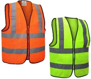 REFLECTIVE HIGH VISIBILITY VEST KNIT MESH ZIPPER TYPE, FLUORESCENT YELLOW/ORANGE COLOR