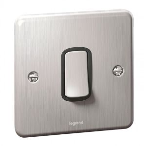 Legrand Plate Switch Synergy 1 Gang 1 way 10 AX ,250 V, Authentic brushed stainless steel - 8 330 00