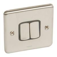 Legrand Plate Switch Synergy 2 Gang 2 way 10 AX ,250 V, Authentic brushed stainless steel - 8 330 02