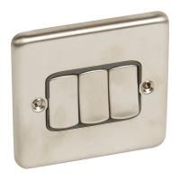 Legrand Plate Switch Synergy 3 Gang 2 way 10 AX ,250 V, Authentic brushed stainless steel - 8 330 03