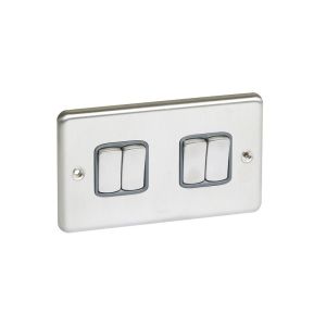 Legrand Plate Switch Synergy  4 Gang 2 way 10 AX ,250 V, Authentic brushed stainless steel - 8 330 04