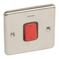 Legrand DP  45 A -250 V,1 Gang Switch Synergy with Blue LED Power indicator, Authentic brushed stainless steel -8 330 23