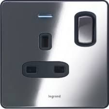 Legrand Synergy 1 Gang 13A 250V SP Switch Socket with blue LED power indicator, Authentic Brushed stainless steel - 8 330 67