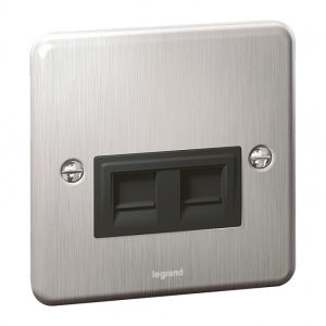 Legrand Synergy RJ 45 category 6 socket Double , Authentic brushed stainless steel - 8 330 57