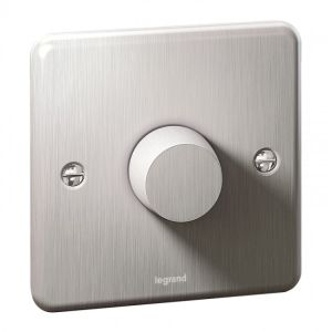 Legrand Synergy 1 Gang 2 Way Rotary Dimmer 400 W, 100-240 VA - 50/60 Hz, Authentic brushed stainless steel - 8 331 56