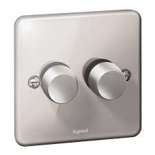 Legrand Synergy 2 Gang 2 Way Rotary Dimmer 400 W, 100-240 VA - 50/60 Hz, Authentic brushed stainless steel - 8 331 57