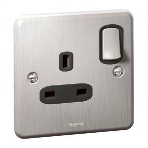 Legrand Synergy DP 1 Gang Switch Socket 13 A 250 V, Authentic brushed stainless steel - 8 330 60