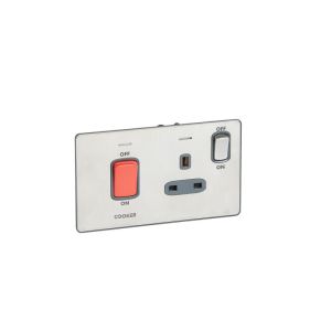 Legrand Synergy 45 A DP Switch + 13 A DP switched Socket Outlet with blue LED power indicator, Authentic brushed stainless steel - 8 330 29