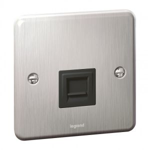 Legrand Synergy Telephone Socket RJ 11/RJ 12 Single, Authentic brushed stainless steel - 8 330 54