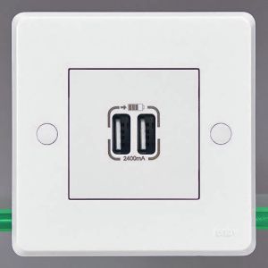 Tenby Dual USB charging socket, 110 V/ 230 V , White- 738140