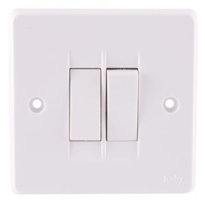 Tenby 2 gang 1 way, 10AX, 250 V Plate Switch, White -738021