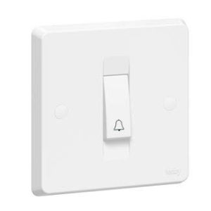 Tenby 10A 1 Gang 1 Way Push Switch with Bell Symbol, 250V,  White - 738010