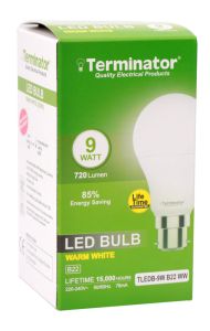 Terminator LED Bulb 9W Warm White B22 - TLEDB-9W B22 WW ESMA APPROVED