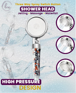 Showerhead Filter for Hair Loss, 8' Dia' – Transparent Ionic Shower Head with Minerals & Jet – Water Saving 3-Spray Mode Purifies Water, Removes Chlorine – Make Softer, Soother Hair & Skin